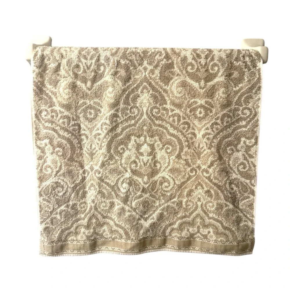 Vintage Fieldcrest MCM Traditional Towel Set USA 100% Cotton Brown Damask 80s‎